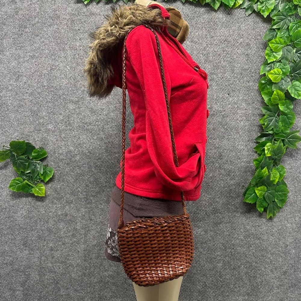 Brown Woven Leather Basket Crossbody Bag